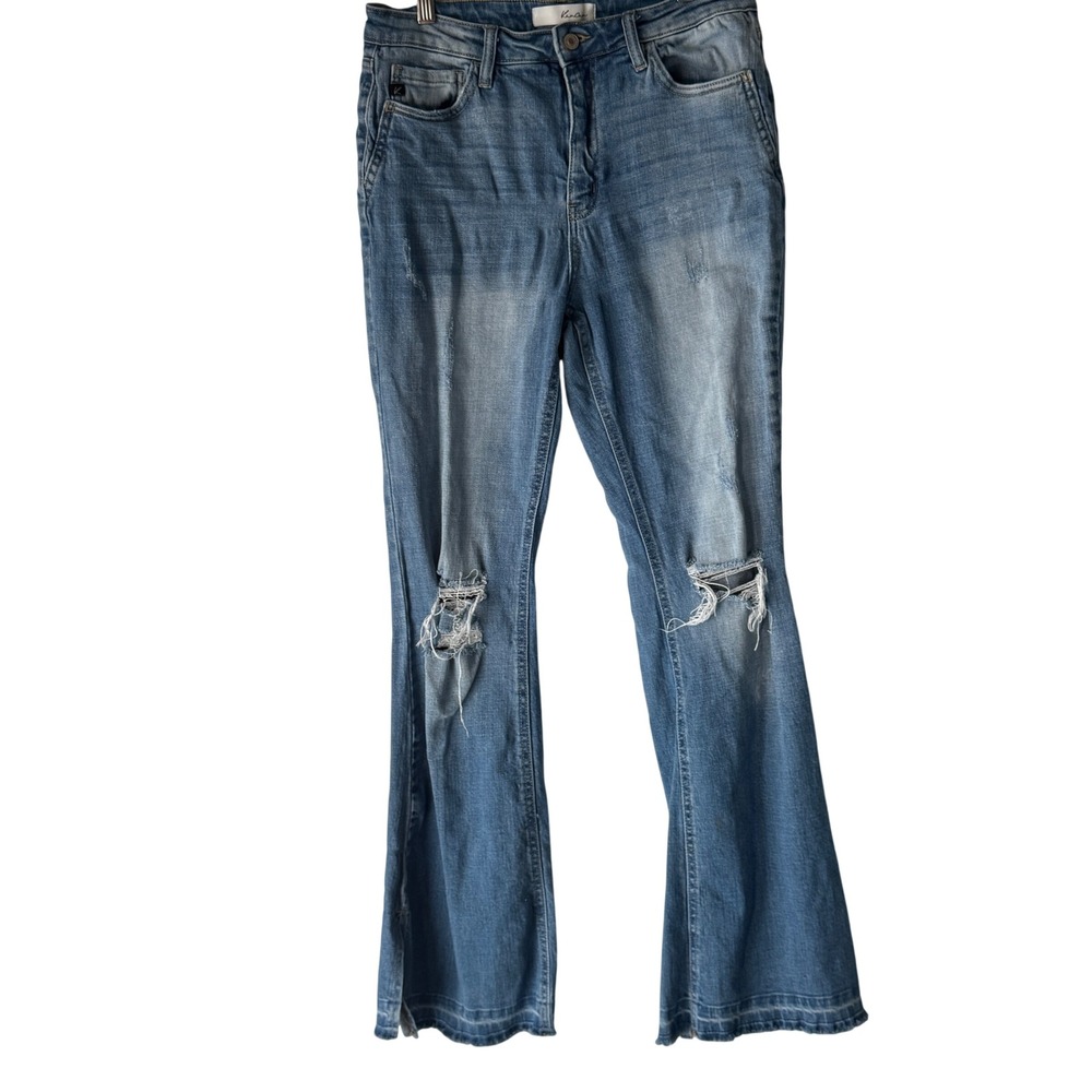 Kancan Jeans Womens Flare Bell Bottom Distressed Blue Denim Pants Size 29